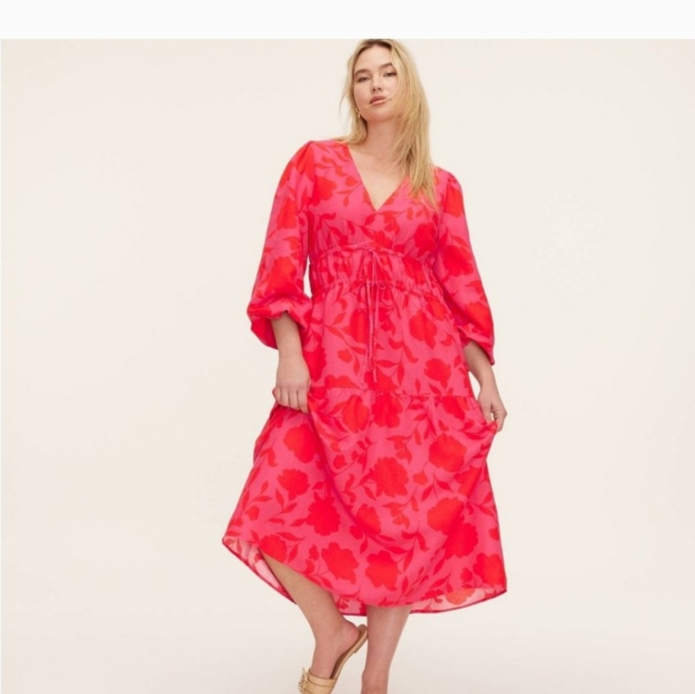 Kate Spade Red and Pink Long Sleeve V-Neck Sundress